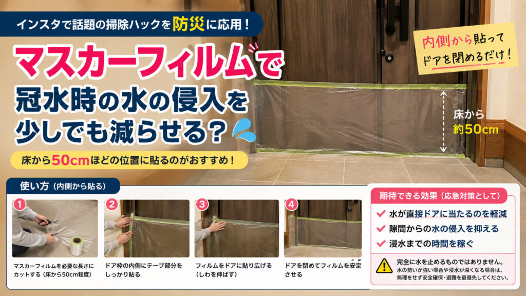 インスタで話題のお風呂ドアやサッシの掃除に使う「マスカーフィルム」冠水対策にも使える？の画像